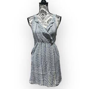 Annabella Ruffle Front Surplice Neck Crochet Back Sundress blue and cream sz S